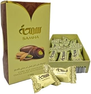 Samha Camel Milk Dubai Chocolate Covered Dates with Pistachios, 150g Box