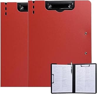 FRETONBA Clipboard Folder, 2 Pcs A4 Foldable Clipboard with Horizontal and Vertical Double Metal Clips, 360 Degree Foldable Binder Clipboards with Pen Holder, File Cover Work Folder Clipboards, Red