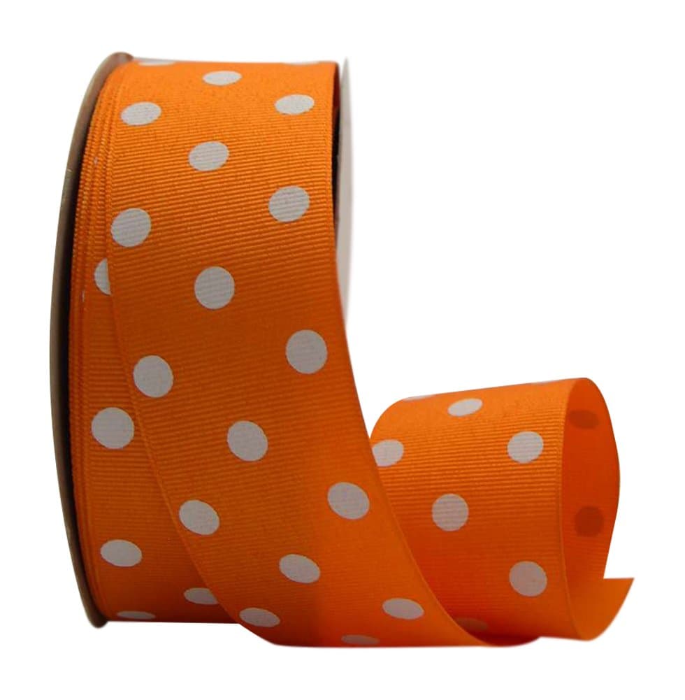 Ribbon Bazaar Grosgrain Polka Dots 1-1/2 inch Orange by The Yard 100% Polyester Ribbon