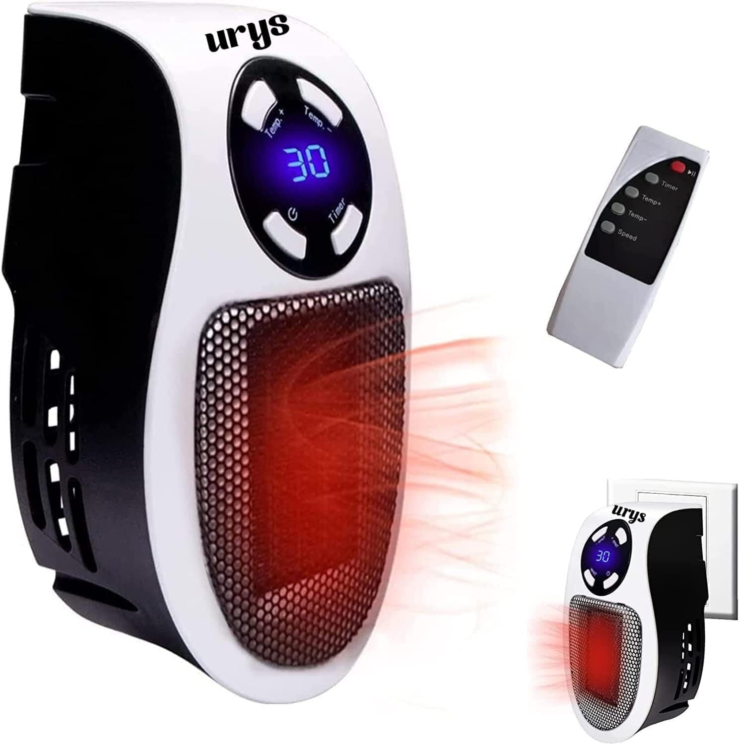 Mini Heater, Adjustable thermostat, 12 Hour Timer & LED Display, 2 Fan Speeds, 2 Year Guarantee, white