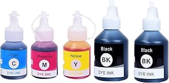 RC PRINT BT6000Bk / BT5000 Refill Ink for Brother DCP T310, T300, T510, T500, T910, T710, T400W, T450W, T300W, T800W, T700, T810 (4 Color+ 1 Black) Pack of 5 Black 100ml, Colour 50ml Per Each