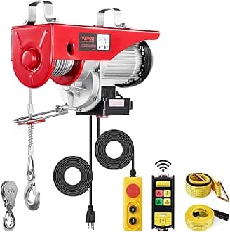 VEVOR - 200lb 120V Electric Hoist with 330ft Wireless Remote Control and 15ft Cord, 40ft Single Cord Lift Height, Single/Double Slings, Lift