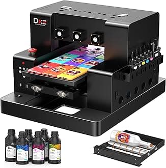 DXZ A3 UV Printer with L805 Printhead â 6-Color CMYK+WW Printing, White Ink Circulation, Auto Cleaning, Vacuum Platform â for Phone Cases, Acrylic, Metal, Leather, Wood, PVC,2-Year Ink Included