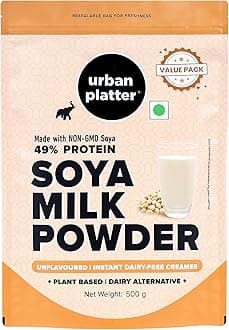 Urban Platter Soya Milk Powder, 500gโฏโฏ(Soy-Based Dairy Alternative | Unsweetened | 49% Protein | Plant-Based | Non GMO)