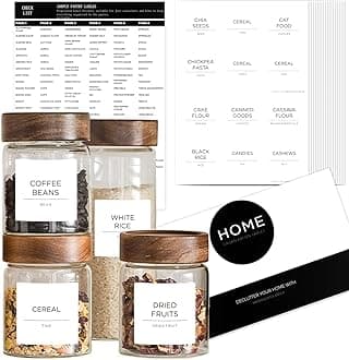168 Pantry Labels for Food Containers, Minimalist White Matte Stickers Black Fine Line Text,Preprinted Waterproof Label for Glass Jars, Bottles & Canisters,Pantry Organization Storage