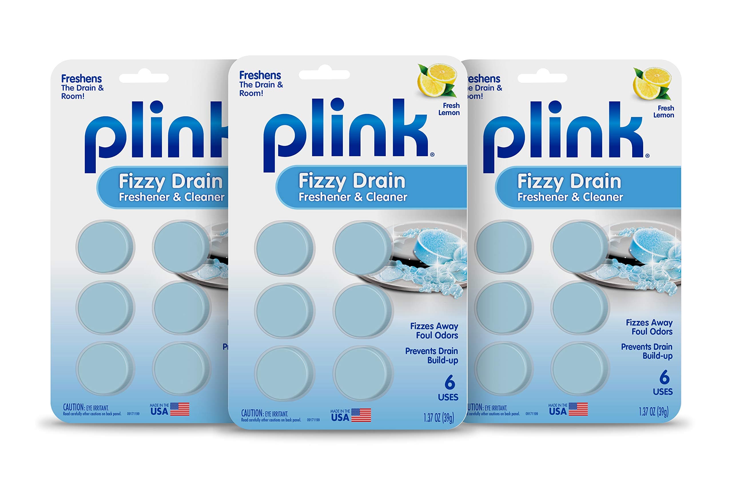 Fizzy Drain Freshner, Prevents Buildup and Maintains a Clear Drain, Removes Drain Odor, Lemon Scent, Pack of 3, 18 Count, Fresh Lemon