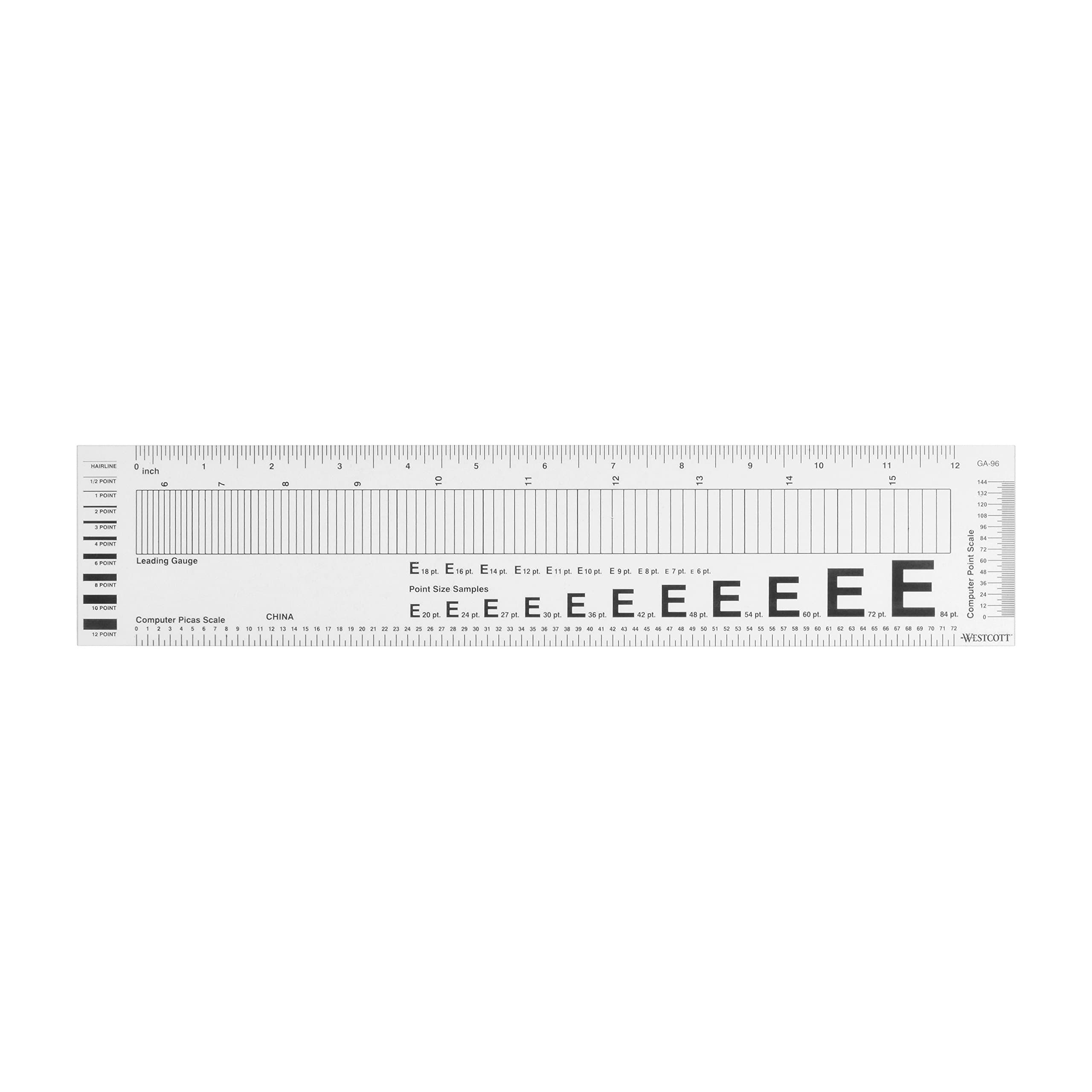 GA-96 Computer Point & Pica Ruler, Transparent Graphic Arts Ruler, 12 Inch