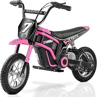 ELEMARA Electric Motorcycle for Kids, Dirt Bike Electric with Music & Bluetooth,350W Chain-Driven Motor,15.5 mph & 150lb Max,Twist-Grip Throttle & Hand-Operated Rear Brake,12" Air-Filled Tires-Pink