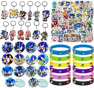 Jofiesu 86 pcs Party Favors Set Include and Keychains for Game Fans Party Bag Fillers Gamer Party Favours Colored Silicone Wristbands Rubber Key Chains Supplies Birthday Themed Party (Dark Blue)