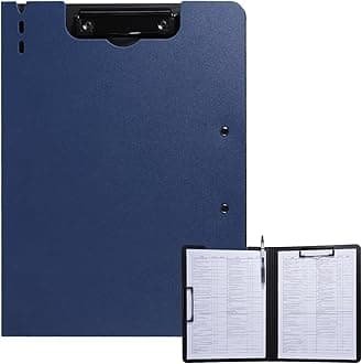 FRETONBA Clipboard Folder, A4 Foldable Clipboard with Horizontal and Vertical Double Metal Clips, 360 Degree Foldable Binder Clipboards with Pen Holder, File Cover Work Folder Clipboards, Blue