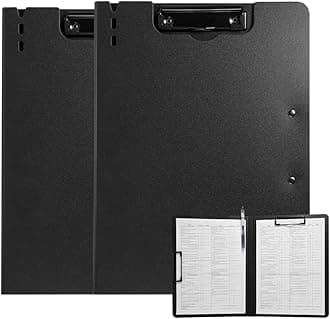 FRETONBA Clipboard Folder, 2 Pcs A4 Foldable Clipboard with Horizontal and Vertical Double Metal Clips, 360 Degree Foldable Binder Clipboards with Pen Holder, File Cover Work Folder Clipboards, Black