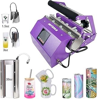 BetterSub 3in1 Tumbler Mug Heat Press Machine 30 OZ 20 OZ 16 OZ Sublimation Straight Skinny Tumbler Mug 3 OZ 1.5 OZ Shot Glass,11 OZ 15 OZ 16 OZ Sublimation Mug Heat Transfer (3in1 Purple)