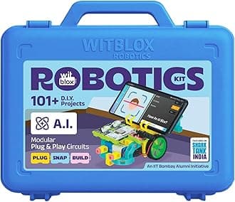 - WitBlox AI Artificial Intelligence Robotic Science Kit for 101+ Project 174 Part 8 Yrs+, Interlocking Bricks, Electronic Sensor & Circuits to create Logic 2 Free Live Classes Gift Toy for Boys & Girls