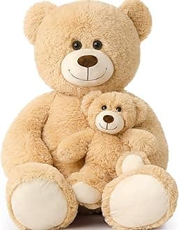 Big Teddy Bear with Baby, 39 inch Large Mommy Teddy Bear with Baby, Giant Stuffed Bear for Kids, Girlfriend on Mother's Day, Valentine, Christmas, Baby Shower, Light Brown