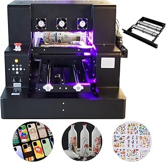 UV Printer A4 UV DTF Printer Machine Higher Resolution UV Printer Machine with Vacuum Platform and Bottle Holder for Phone Case Glass Cups Stickers Wood Acrylic Leather ABS PVC (A4 UV XP600)