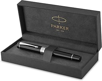 PARKER Duofold Centennial Fountain Pen, Classic Black with Palladium Trim, Fine Solid Gold Nib, Black Ink and Convertor (1931365)