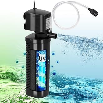 - Aquarium Filter U-V for 20-75 Gallon, 200GPH Fish Tank Filter w/ 5W U-V Light Green Clean Machine Submersible Powerful Pump Internal Filter for Turtle Tank Saltwater Freshwater Crystal Clear