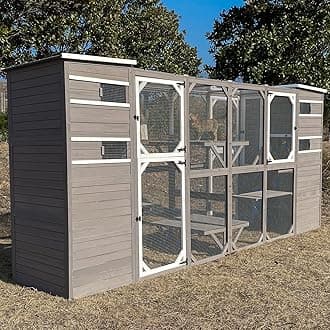 Large Catio Outdoor Cat Enclosure, Weatherproof Cat House Attached to Window for Multi Cats, 4 Story Wooden Kitten Condo Asphalt and UV Protection Roofs, Multi Platforms 153.6" L x 70" H